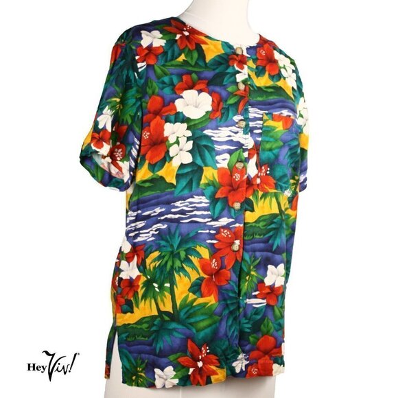 Vintage Hawaiian Shirt Original Russ Sports Company Short Sleeve Sz Sm - Hey Viv - Picture 1 of 6